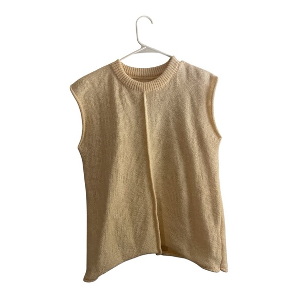 Tan Cropped Sweater Vest | Neutral Knit Top | Minimalist Style | Size 4 - Picture 3 of 7